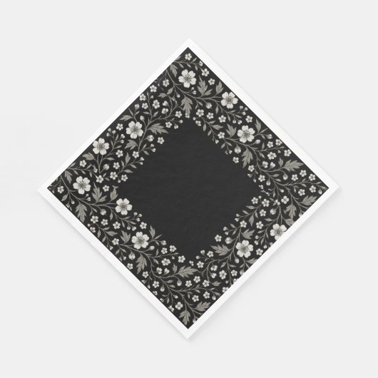 Schwarzes Hawthorn-Blumenmuster Serviette (Ecke)