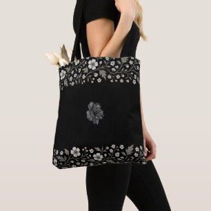 Schwarzes Hawthorn-Blumenmuster Tasche