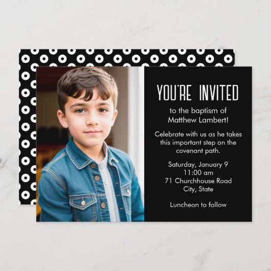 Schwarzes Heiliges Kind Foto Taufe Einladung (Vorne/Hinten)