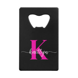 Schwarzes Heißrosa-Monogramm Geldbeutel Flaschenöffner