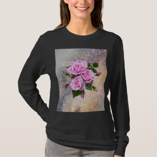 Schwarzes Hemd mit vollen Ärmeln und Rosen T-Shirt