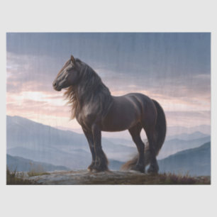 Schwarzes Hengst Wildpferd Berggipfel Decoupage Seidenpapier