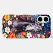 Schwarzes Hengstpferd in Blume im Hintergrund Case-Mate iPhone Hülle (Rückseite (Horizontal))