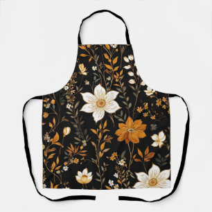 Schwarzes Herbst-Boho-Vintage-Gold-Blumenmuster Schürze