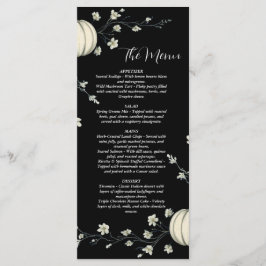 Schwarzes Herbst-Kürbis-Hochzeitsmenü Menükarte