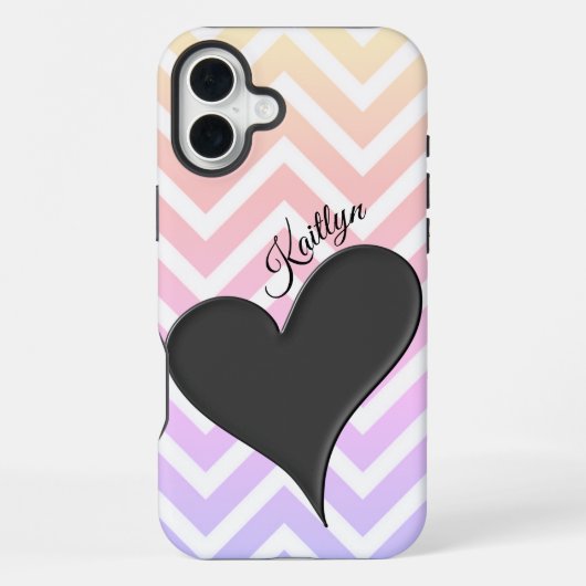Schwarzes Herz auf Regenbogen-Chevron-Streifen-Han iPhone Hülle (Rückseite)