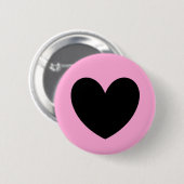 Schwarzes Herz auf Zuckerwatte rosa Button (Vorne & Hinten)
