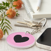 Schwarzes Herz auf Zuckerwatte rosa Schlüsselanhänger (Vorderseite rechts)
