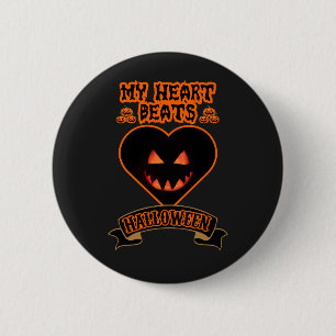 Schwarzes Herz Halloween Evil Pumpkin Face Spooky Button