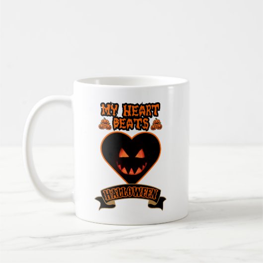 Schwarzes Herz Halloween Evil Pumpkin Face Spooky  Kaffeetasse (Links)
