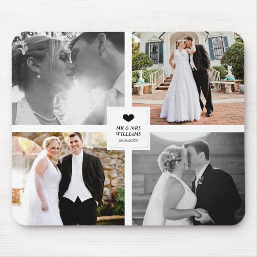 Schwarzes Herz Hochzeit Foto Collage Mousepad (Vorne)