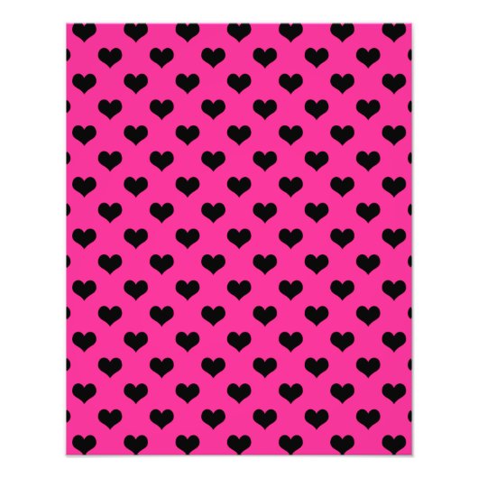 Schwarzes Herz Hot Pink Hintergrund Polka Dot Herz Fotodruck (Vorne)