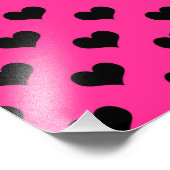 Schwarzes Herz Hot Pink Hintergrund Polka Dot Herz Fotodruck (Ecke)