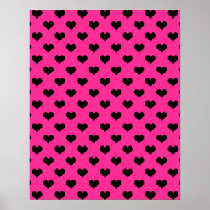 Schwarzes Herz Hot Pink Hintergrund Polka Dot Herz Poster