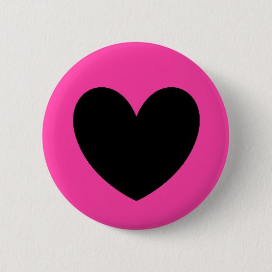Schwarzes Herz in Fuchsienrosa Button (Vorderseite)
