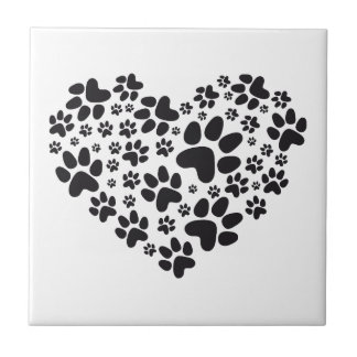 schwarzes Herz mit den Tatzen, Tierfoodprint Fliese
