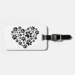 schwarzes Herz mit den Tatzen, Tierfoodprint Gepäckanhänger