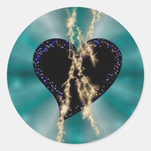 Schwarzes Herz mit Flasch und Sternen auf Regenbog Runder Aufkleber