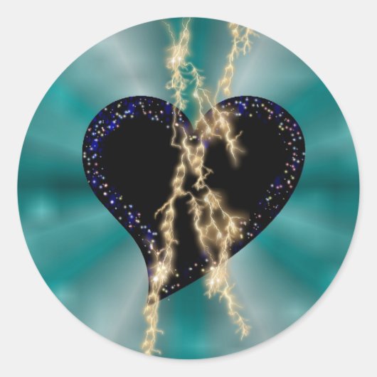 Schwarzes Herz mit Flasch und Sternen auf Regenbog Runder Aufkleber (Vorderseite)