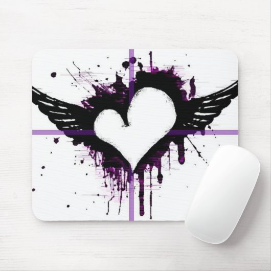 Schwarzes Herz mit Flügeln Mousepad (Mit Mouse)