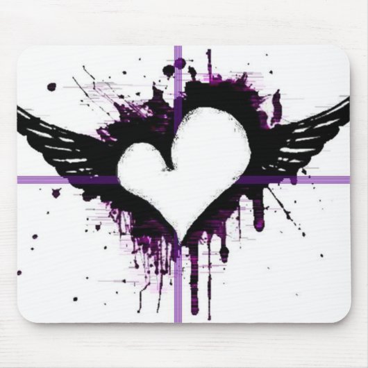 Schwarzes Herz mit Flügeln Mousepad (Vorne)