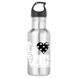 Schwarzes Herz mit Polka-Punkte-LIEBE Edelstahlflasche