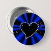 schwarzes Herz mit Sternchen auf blau - schwarz Button (Vorne & Hinten)