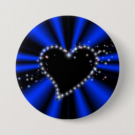 schwarzes Herz mit Sternchen auf blau - schwarz Button (Vorderseite)