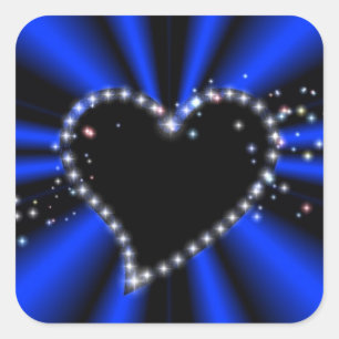 schwarzes Herz mit Sternchen auf blau - schwarz Quadratischer Aufkleber