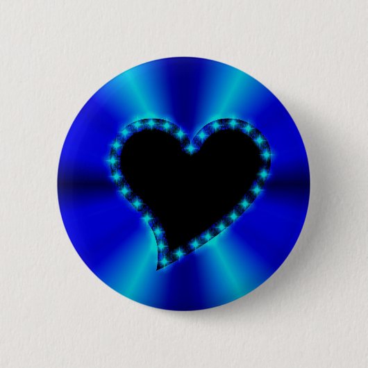 Schwarzes Herz mit Sternen auf blauem Regenbogen Button (Vorderseite)