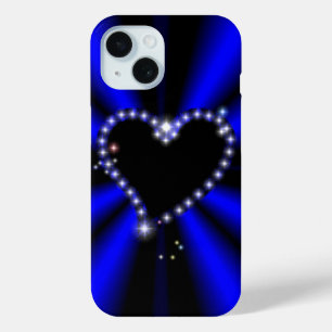 Schwarzes Herz mit Sternen auf blauem Regenbogen Case-Mate iPhone Hülle