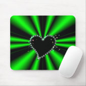 Schwarzes Herz mit Sternen auf grünem schwarzem Re Mousepad (Mit Mouse)
