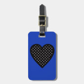 Schwarzes Herz mit Tupfen auf blauem Hintergrund Gepäckanhänger (Vorderseite vertikal)