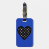 Schwarzes Herz mit Tupfen auf blauem Hintergrund Gepäckanhänger (Rückseite vertikal)