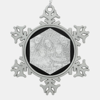Schwarzes Hexagon Foto Border Schneeflocken Zinn-Ornament