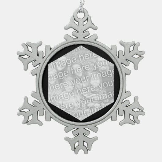 Schwarzes Hexagon Foto Border Schneeflocken Zinn-Ornament (Vorderseite)