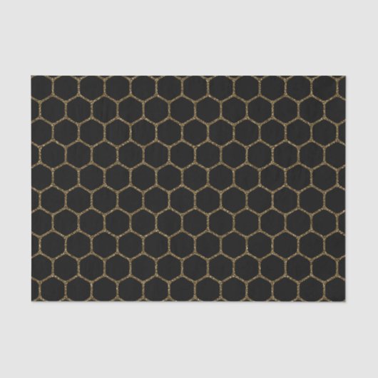 Schwarzes Hexagon-Muster im GoldGlitzer-Rahmen Seidenpapier (Vorderseite)