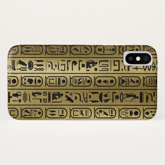 Schwarzes Hieroglyphenmuster auf altem Gold Case-Mate iPhone Hülle (Rückseite (Horizontal))