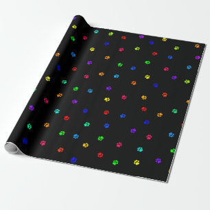 Schwarzes Hintergrund-Regenbogen Pawprint Geschenkpapier