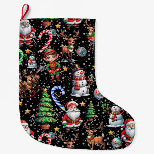 Schwarzes Hintergrund-Weihnachtsdekorationsmuster Großer Weihnachtsstrumpf