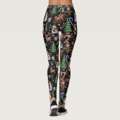 Schwarzes Hintergrund-Weihnachtsdekorationsmuster Leggings (Rückseite)