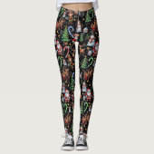Schwarzes Hintergrund-Weihnachtsdekorationsmuster Leggings (Vorderseite)