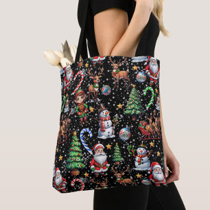 Schwarzes Hintergrund-Weihnachtsdekorationsmuster Tasche