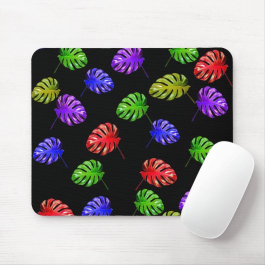 Schwarzes Hintergrundmousepad für tropische Blätte Mousepad (Mit Mouse)