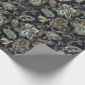 Schwarzes Hintergrundmuster antiker Paisley-Blumen Geschenkpapier (Ecke)