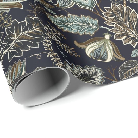 Schwarzes Hintergrundmuster antiker Paisley-Blumen Geschenkpapier (Rolleneckpunkt)