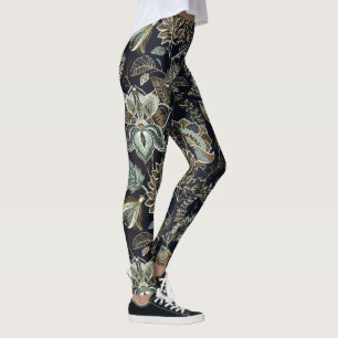 Schwarzes Hintergrundmuster antiker Paisley-Blumen Leggings