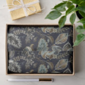 Schwarzes Hintergrundmuster antiker Paisley-Blumen Seidenpapier (Geschenk)
