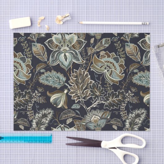 Schwarzes Hintergrundmuster antiker Paisley-Blumen Seidenpapier (Handwerk)