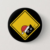 Schwarzes hinterlistiges Weihnachtsmann-Katze-US-W Button (Vorderseite)